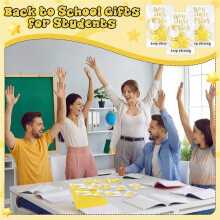 25 Sets Glow in Dark Star Keychains Back to School Gift, Yellow Favors with Cards for Students, Teachers