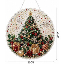 Weihnachtliches Perlen-Diamantmalerei-Set, DIY-Bastelset mit Vormontierter Metallkette und Runder Platte mit Spitzenrand B