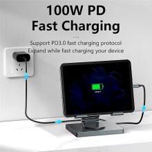 8-in-1 USB C Hub 360 Rotating Tablet Stand 4K 60Hz -Compatible PD100W USB 3.0 TF Audio Docking Station