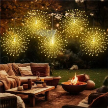 Conjunto de 5 Luzes Solares de Fogos de Artifício para Pendurar Ao Ar Livre com 450 LEDs, Luzes de Bola Estreladas Piscantes, Luzes de Fada DIY, Cor