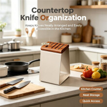 Soporte Universal para Cuchillos, Moderno Bloque de Cuchillos de Metal y Madera Color Crema Sin Cuchillos, Organizador de Almacenamiento de Cocina de