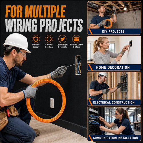Electrical Fish Tape 15m (49ft), 3.0mm Wire Puller and Wire Snake for Running Wire Through Walls, Cable Pulling Tools 1