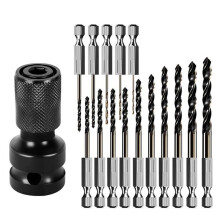 15 PCS High Speed Steel Hex Shank Drill Bit Set, 1.5-6.5mm with Socket Adapter, Impact Driven for Metal, Wood, Drilling