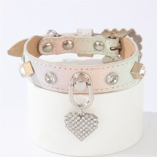 PU Dog Collar with Rhinestone Pendant for Puppies - Stylish Pet Accessory A