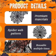 2Pcs Halloween Table Runner, Black Lace Spider Web Table Runner 13x72Inch for Dining Table, Mantel, Counter, Party