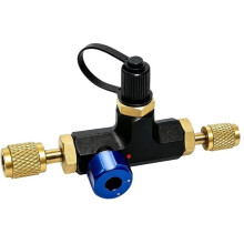 Válvula de Vacío de Tres Vías de Accionamiento Manual de 1/4 para Conexión de Latón SAE, Diseñada para Líneas de Refrigerante R22 y R134a