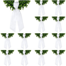 12 Pcs Blank Wreath Sash for Front Door, White Wreath Sash Polyester Ribbon, Sashes for Wreaths DIY Embroidery Decor