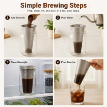 Filtre à Café pour Infusion à Froid, Compatible avec les Bocaux Mason à Large Ouverture de 1,9 L (64 Oz), pour Infusion à Froid de Thé et D'Eau