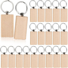 100pcs Wooden Keychain Blanks, Rectangular DIY Wooden Tags with Rings, Supplies for DIY Use