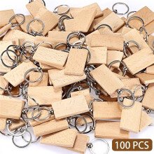 100 Stück Rohe Schlüsselanhänger-Rohlinge Aus Holz, Rechteckige DIY-Holzanhänger mit Ringen, Bastelbedarf für DIY-Projekte