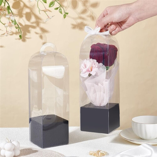 12pcs Single Rose Flower Box (Empty Bag), Transparent Flower Packaging Box, Suitable for Weddings, Birthdays 2