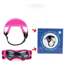 Dog Helmet Goggles Set Pet Safety Hat with Ear Holes Anti-UV Pet Sunglasses Eyes Protection for Puppy Adult Cats B