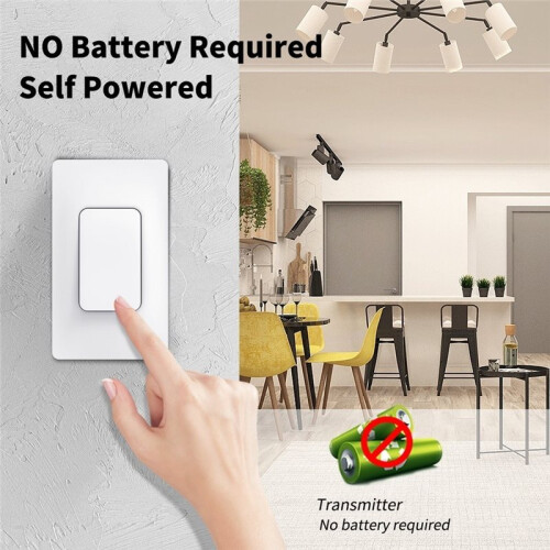 Wireless Self-Powered Without Battery Electr RF 433mhz US Remote Control  Kinetic 1-Gang  Light 1