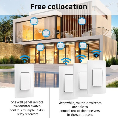Wireless Self-Powered Without Battery Electr RF 433mhz US Remote Control  Kinetic 1-Gang  Light 2