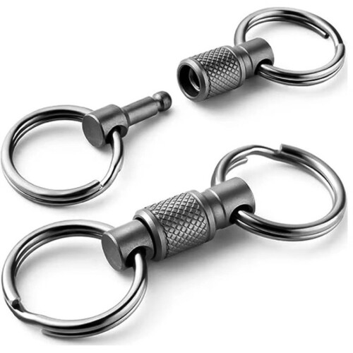 Double Headed Quick Release Keychain 360 Rotation Retractable Clip Pull Apart Buckle Aluminum Alloy Compact Keys Grey 1