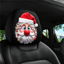 2Pcs Christmas Car Headrest Covers Cute Santa Claus Face Print Universal Auto Rest Protector for Car