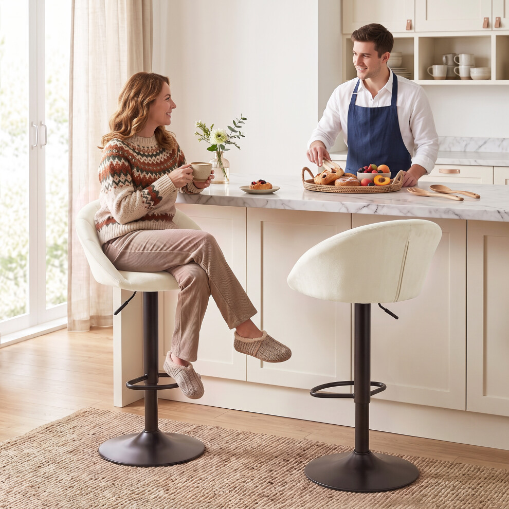 Homcom (Grey) Bar Stools Set Of 2 Velvet Adjustable Swivel