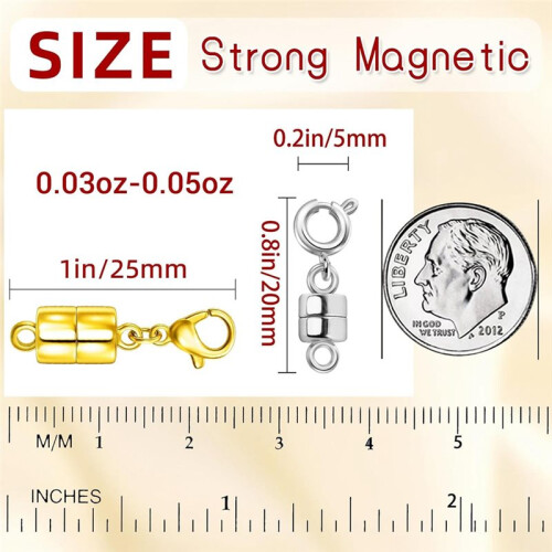 Chiusure Magnetiche Extra Resistenti, 24 Pezzi, Placcate In Oro 18 Carati e Argento, Convertitori per Collane e Bracciali, Chiusure per Gioielli 1