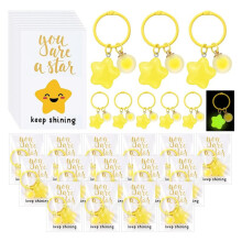 25 Sets Glow in Dark Star Keychains Back to School Gift, Yellow Favors with Cards for Students, Teachers