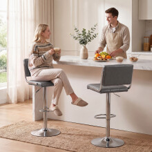 HOMCOM Adjustable Bar Stools Set of 2 with Backrest Grey