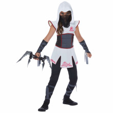 (Medium (8-10), White) Fearless Ninja Stealth Japanese Warrior White Book Week Girls Costume
