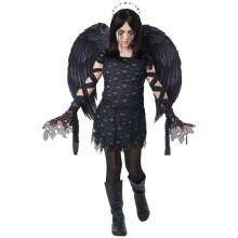 (Large (10-12), Black) Dark Angel Devil Satan Fallen Angel Religious Halloween Child Girls Costume
