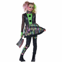(Medium (8-10), Green) Crazy Carnival Clown Psycho Killer Evil Horror Halloween Child Girls Costume