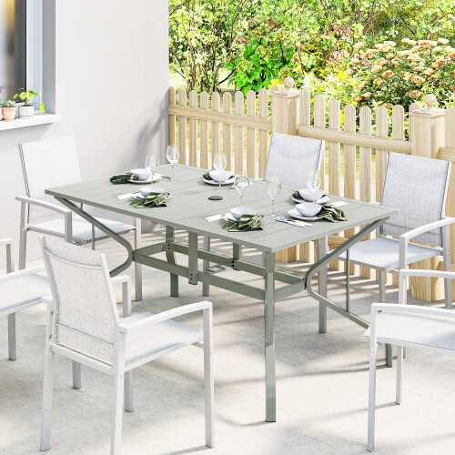 Outsunny Outsunny Garden Dining Table with Steel Frame and Slatted Top, Light Grey