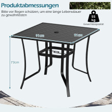 Vierkante metalen terrastafel met parasolgat, zwart, 91 cm
