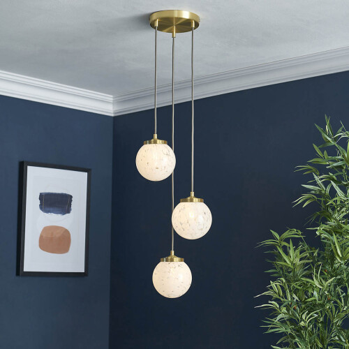 Pendant Ceiling Light Multi Arm 3 Way Gold Globe Shades Dimmable Adjustable