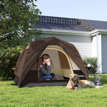 Outsunny 3-4 Person Camping Tent, Easy Set Up, Waterproof Dome Tent, Brown
