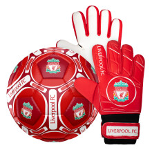 Liverpool FC Official Size 4 Football & Youths Goalkeeper Gloves Set Junior