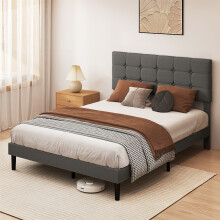 (5FT King) Levede Upholstered Linen Tufted Bed Frame Dbl/King Grey