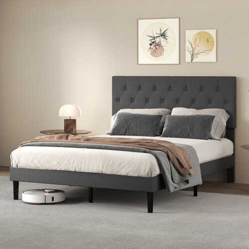(Small Double) Levede Soft Foam Linen Upholstered Bed SD-King