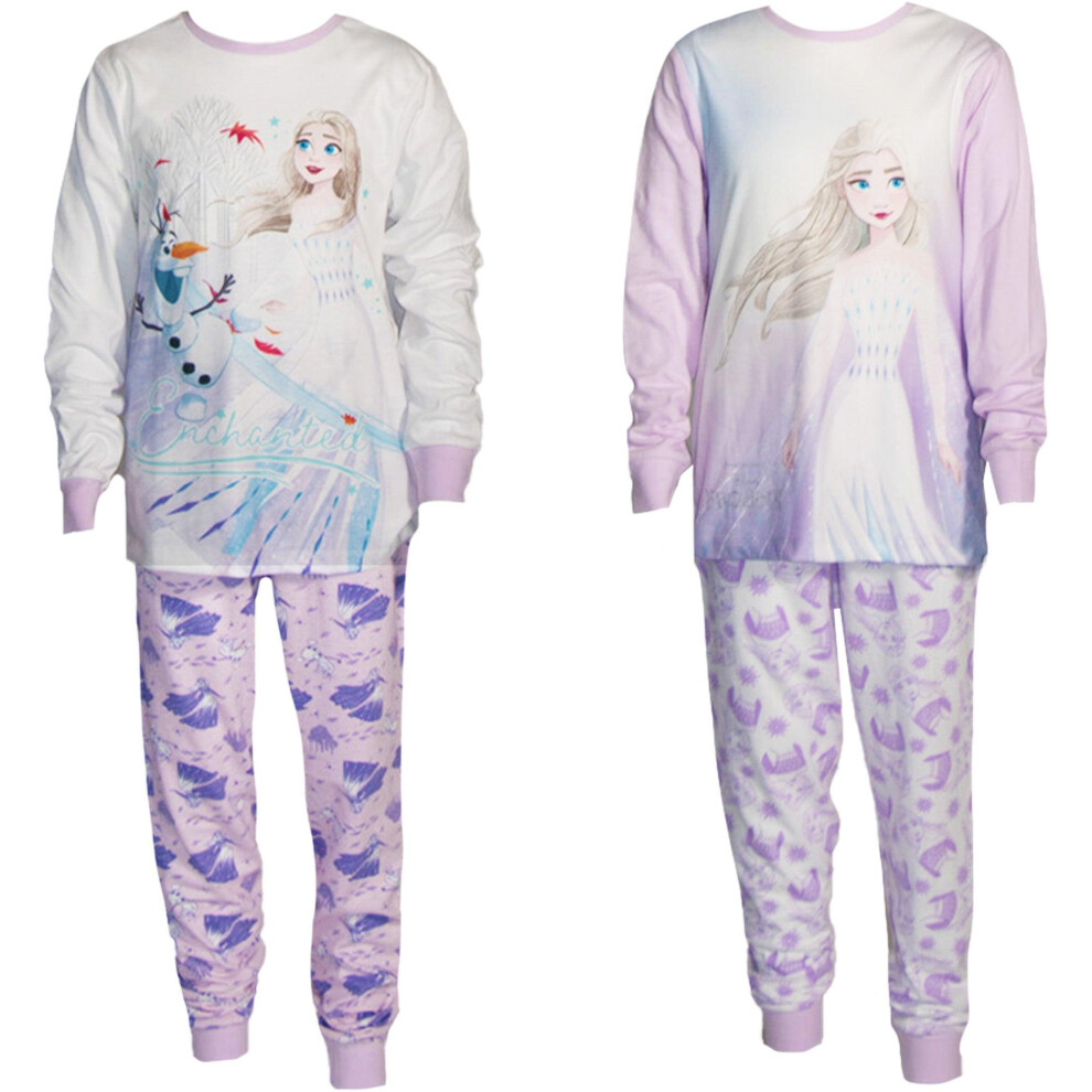 Photos - Other Textiles Disney   Girls Elsa & Olaf Long Pyjama Set (Pack of 2) (5-6 Years, White/Purple)