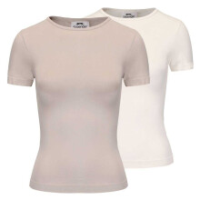 (12 UK, Beige/White) Slazenger Womens/Ladies Crew Neck Slim T-Shirt (Pack of 2)