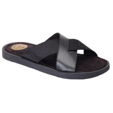 (12 UK, Black) Base London Mens Webb Leather Sliders