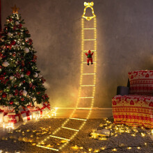 10ft Christmas Decorative Ladder Lights With Climbing Santa Claus, Led Ladder Lights Christmas