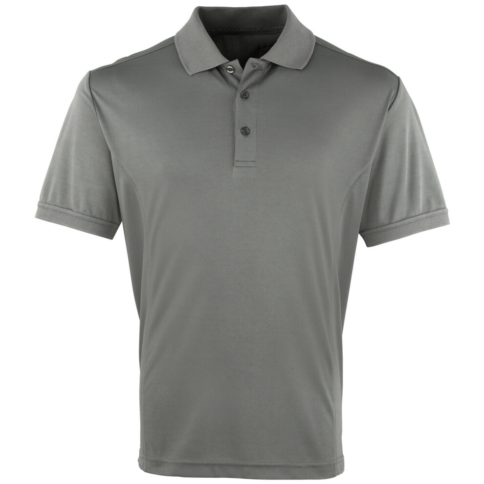 Premier Men's Dark/Grey Coolchecker Pique Short-Sleeved Polo Shirt - 4XL - 100% Polyester - Image 3