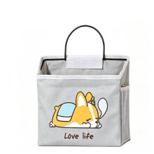 (Dog Gray) Cartoon Bedside Wall Mount Storage Pocket With Cotton Material Use Dormitory For