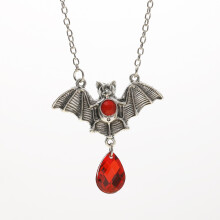 (Red) Punk Vampire Bat Style Necklace With Cross Chain For Cosplay And Events Halloween