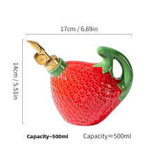 (Red Oil Pot) Ceramic Salt Container And Oil Pot With Strawberry Appearance For Design Kitchen