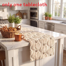 (Beige, 33x275cm) Tablecloth Decor Halloween With Embroidered Pumpkin For Dining Living And Areas