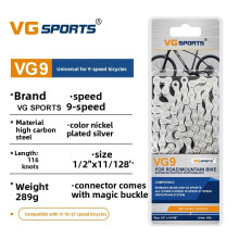 (Silver)Chaîne 9 vitesses compatible Campagnolo Sram pour vélos de montagne et de route avec alliage résistant