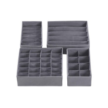 Collapsible Drawer Organisers - Fabric - Grey - Set of 4 Foldable Closet Dividers for Bras, Underwear, Socks, Ties, and Scarves
