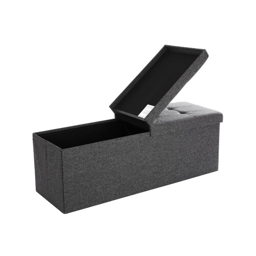 Folding Ottoman - Linen and MDF - Dark Grey - Maximum Load 300 kg, 120 L