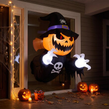 100cm Blow-Up Halloween Pumpkin Witch Inflatable Decoration with Built-in LED Lights