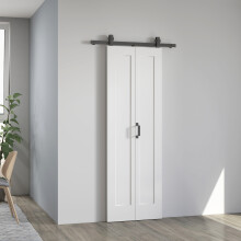 HOMCOM Slide Door with Steel Rail, Opaque Home Decoration, White