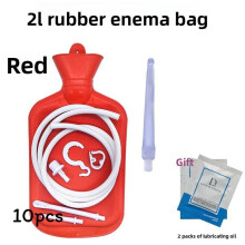 (Red)Bolsa enema de silicona para adultos con tubo flexible para uso doméstico y limpieza personal