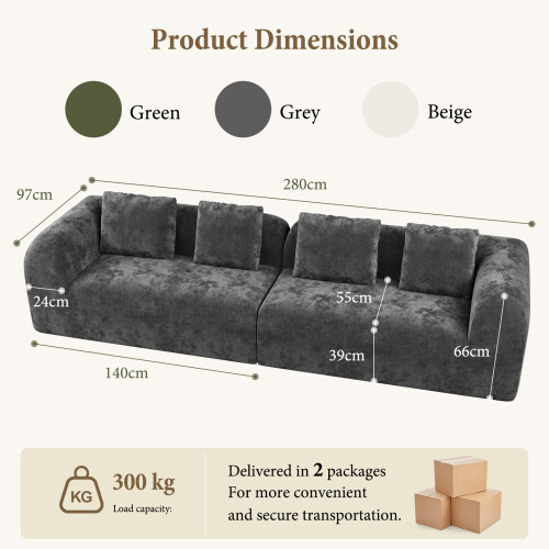 Modular Sectional Large Chenille Sofa Grey 1